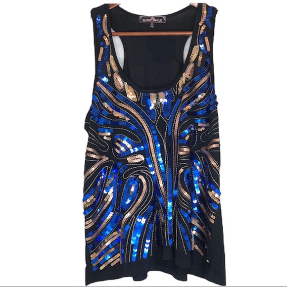 Almost Famous Tops - ALMOST FAMOUS BLACK BLUE & GOLD TANK W SEQUINS L